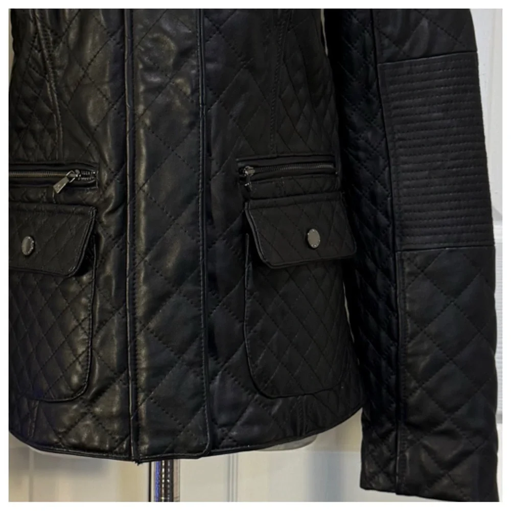 Isaac Mizrahi Live! Zip Front Quilted Leather Jacket with Pockets